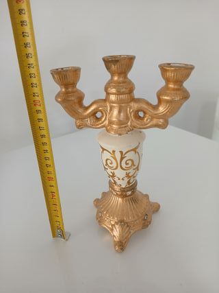 Candelabro ceramica oro e bianco
