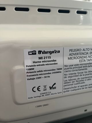 Microondas Orbegozo Blanco