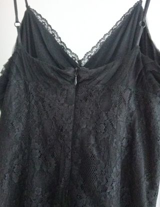 Vestido Mango Negro Tul y Encaje