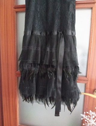 Vestido Mango Negro Tul y Encaje