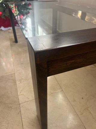 Mesa de centro cristal y madera oscura
