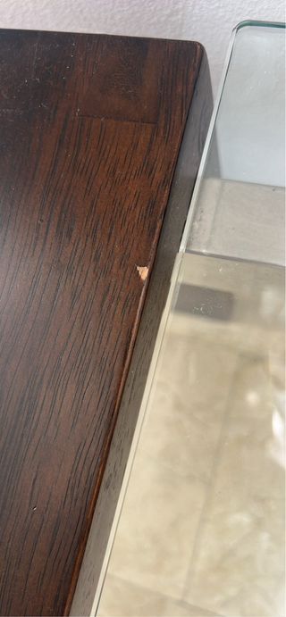 Mesa de centro cristal y madera oscura