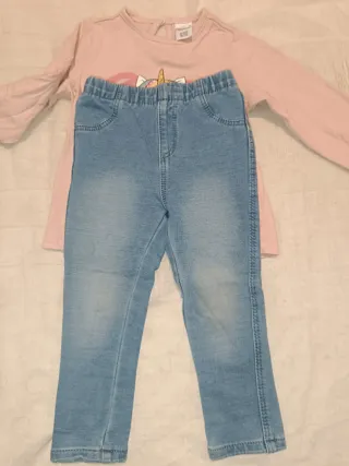 Conjunto unicornio niña rosa y vaqueros Talla 24m