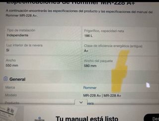 Nevera Rommer MR228A+ Clase A+