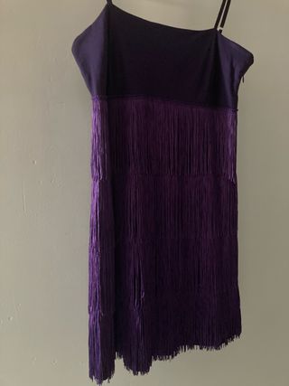Vestido fiesta morado S flecos