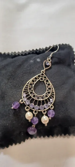 Orecchini pendenti ametista e perle