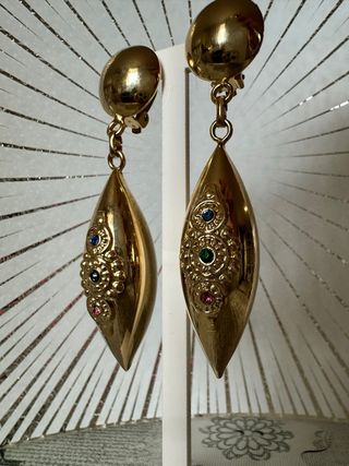 Orecchini clip vintage anni 80 oro multicolor