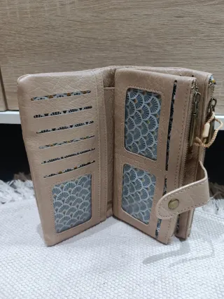 Cartera Billetera Mujer Beige Espacio Tarjetas