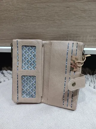 Cartera Billetera Mujer Beige Espacio Tarjetas