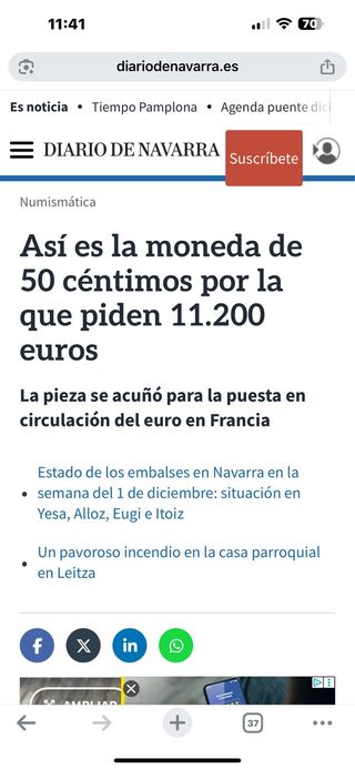 Moneda 50 céntimos Francia 1999
