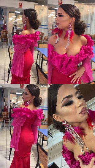 Vestido boda gitana rosa y rojo