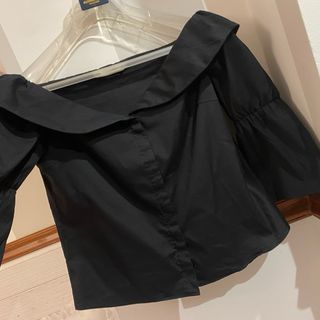 Blusa Zara Negra Manga Larga hombros al aire