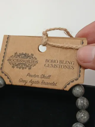 Pulseira Ágata Cinza com Caveira Pewter