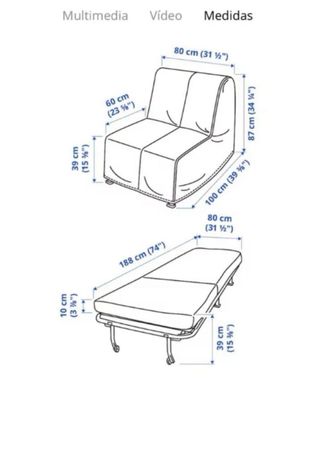 Sofá Cama Individual Ikea Gris/Blanco