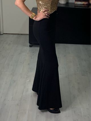 Vestido largo fiesta lentejuelas dorado y negro