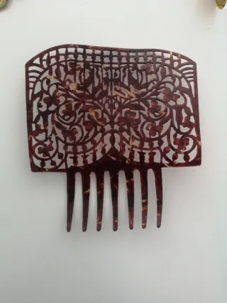 Peineta Grande de Plástico Diseño Floral Marrón