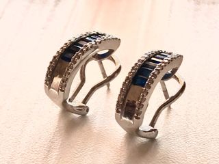 Pendientes Zafiro y Diamante oro blanco