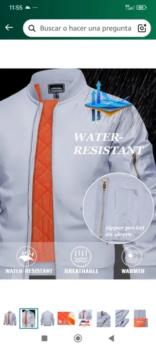 Chaqueta Bomber KEFITEVD Gris Claro Talla L