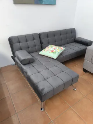 Sofá Cama Gris Terciopelo