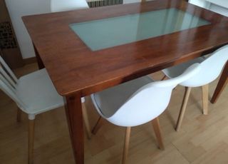 Mesa de comedor 6 plazas de madera y cristal