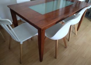 Mesa de comedor 6 plazas de madera y cristal