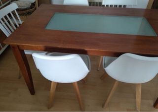 Mesa de comedor 6 plazas de madera y cristal