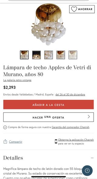 Lámpara Vintage Manzanas de Cristal de Murano