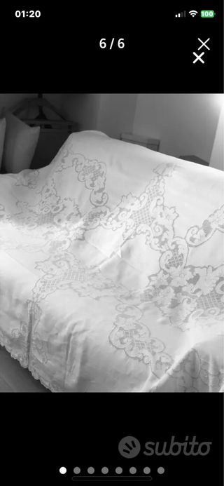 Tovaglia in pizzo bianca,ricamata  x 6 persone