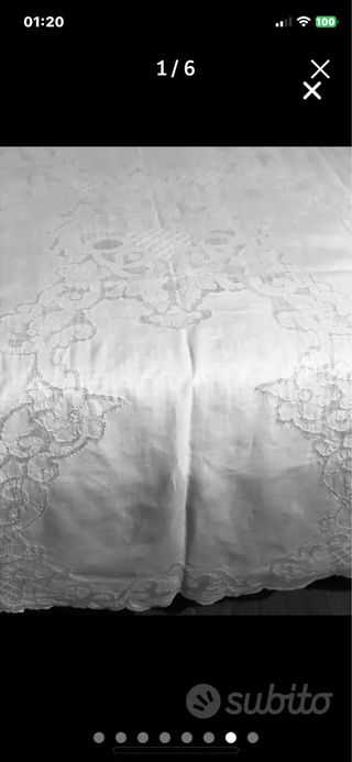 Tovaglia in pizzo bianca,ricamata  x 6 persone