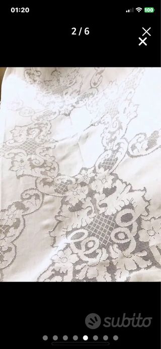 Tovaglia in pizzo bianca,ricamata  x 6 persone