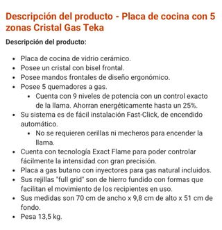 Placa de gas Teka 5 fuegos