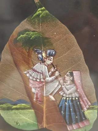 2 Cuadros Pintura sobre Hoja de Planta. Marco Dora