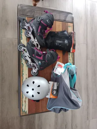 Patines Oxelo Talla 38 a 40 + Casco y Protecc