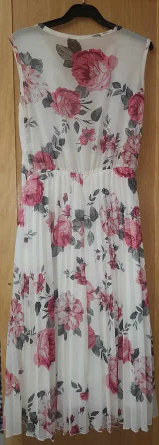 Vestido plisado flores rosa y blanco