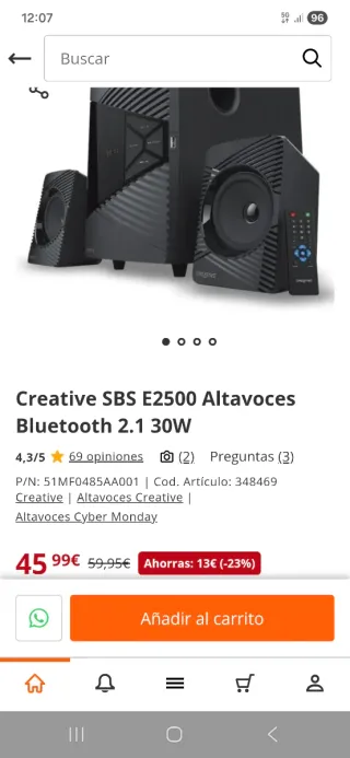 Altavoces Creative SBS E2500 Negros