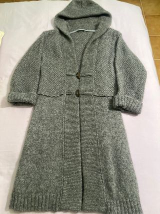 Abrigo de lana con capucha gris L