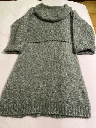 Abrigo de lana con capucha gris L