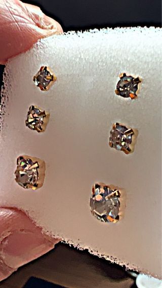 3 pares pendientes circonita baño oro 18k