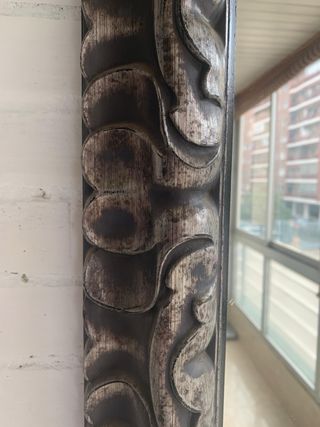 Espejo Madera Labrada Negro y Plata