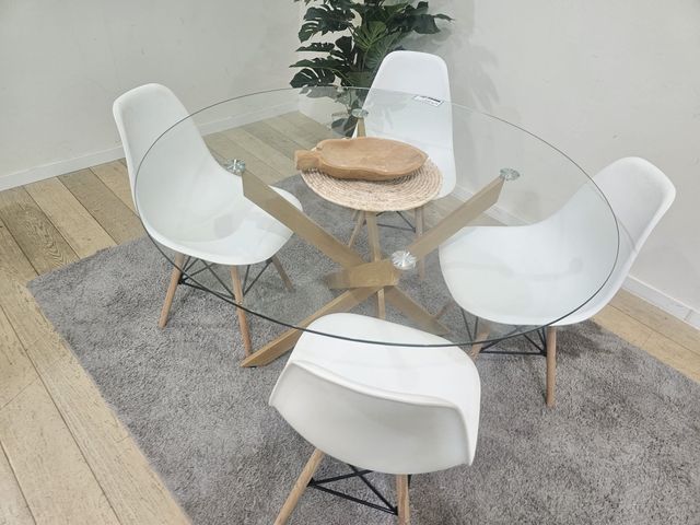 OFERTA DE MESA REDONDA DE CRISTAL + 4 SILLAS