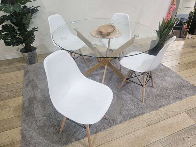 OFERTA DE MESA REDONDA DE CRISTAL + 4 SILLAS