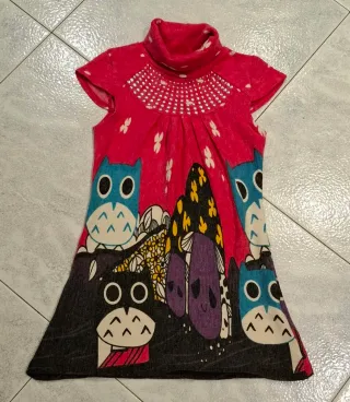 Vestito bambina collo alto stampa gufi 8 anni