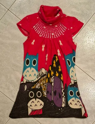Vestito bambina collo alto stampa gufi 8 anni