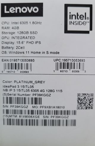 Lenovo IdeaPad 3-15ITL05 Portátil Plata