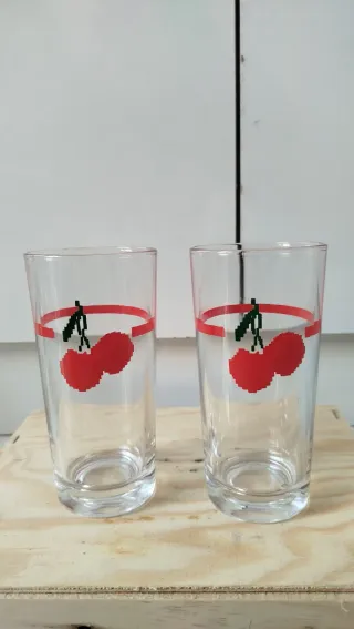 Set 2 Bicchieri Ciliegie Rosso Trasparente