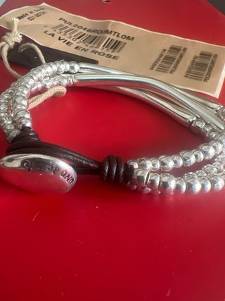 Pulsera La Vie En Rose Plata y Cuero