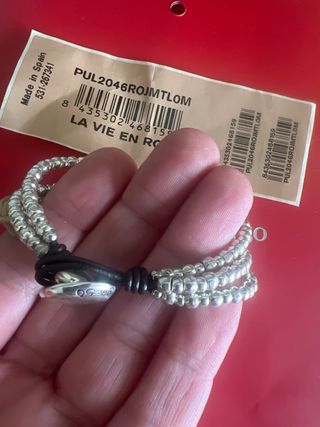 Pulsera La Vie En Rose Plata y Cuero