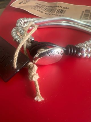 Pulsera La Vie En Rose Plata y Cuero