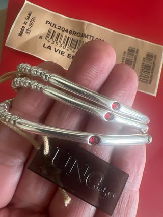 Pulsera La Vie En Rose Plata y Cuero