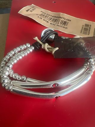 Pulsera La Vie En Rose Plata y Cuero